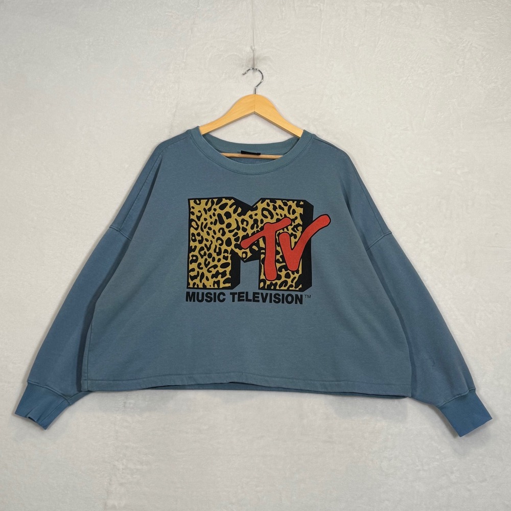 MTV Blue Leopard Logo Cropped Sweatshirt 2XL